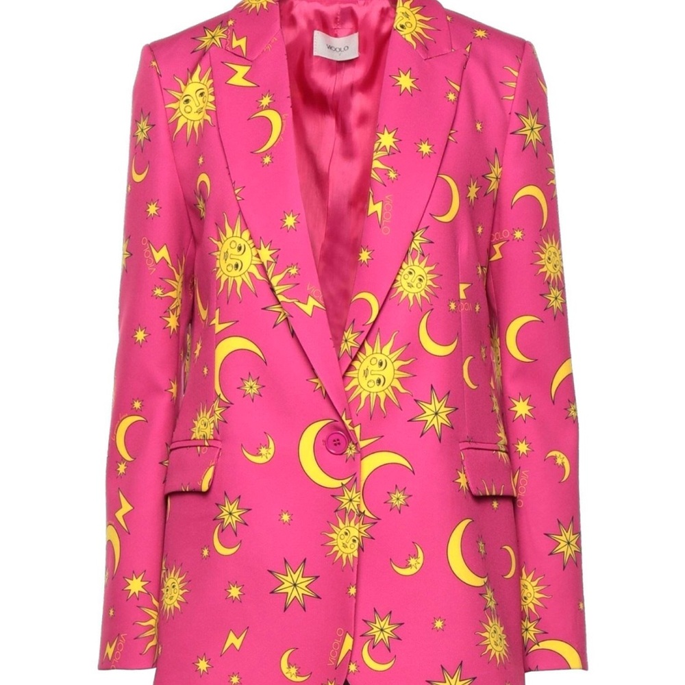 Vicolo Italian Brand  Pink and Yellow Star Sun Moon Women's Blazer